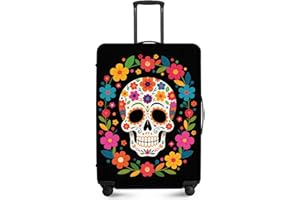 ANNA QUEEN Flower Skull Halloween Travel Luggage Cover Suitcase Protector Suitcase Cover Anti-Scratch,Stretchable Luggage Travel Bag Cover Washable M(fits 22-25Inch suitcase)