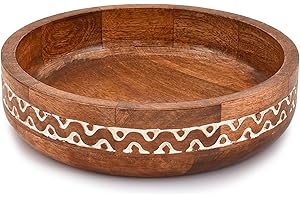 Samhita Mango Wood Round White Decorative Bowls for Rustic Home Decor Table Centerpieces Home Party Wedding Décor (10" x 10" x 2.5")