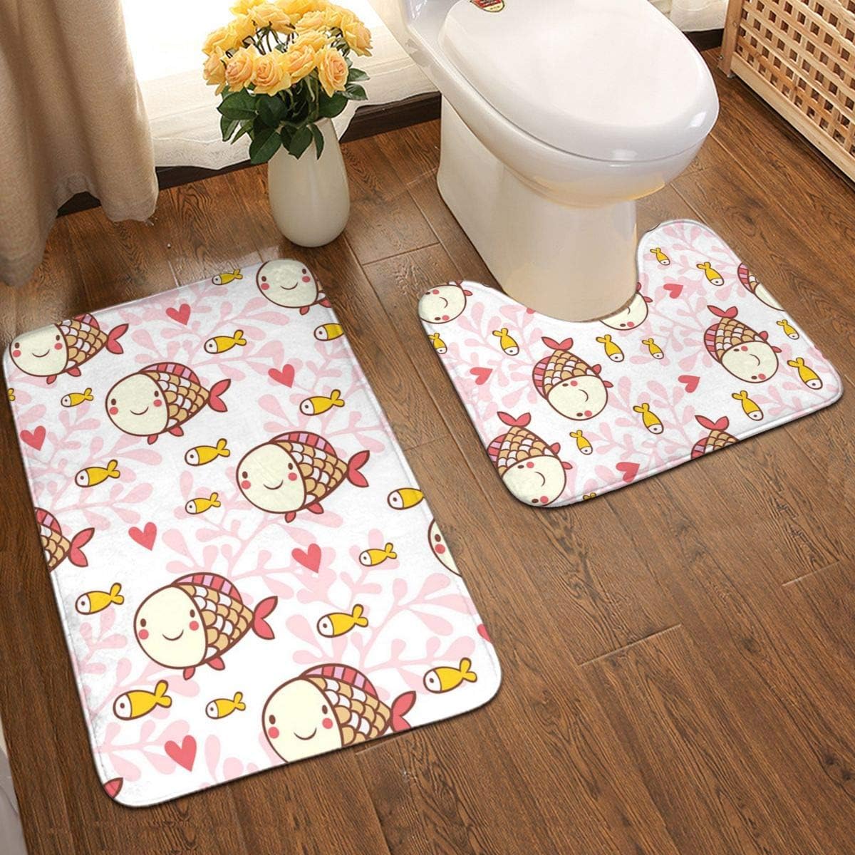 Amazon Com Big Fish With Small Fish Swimming Bathroom Antiskid Pad 2 Pieces Bathroom Rugs Set Door Floors Soft Bath Mats Carpet For Tub Shower Personalized Home Kitchen