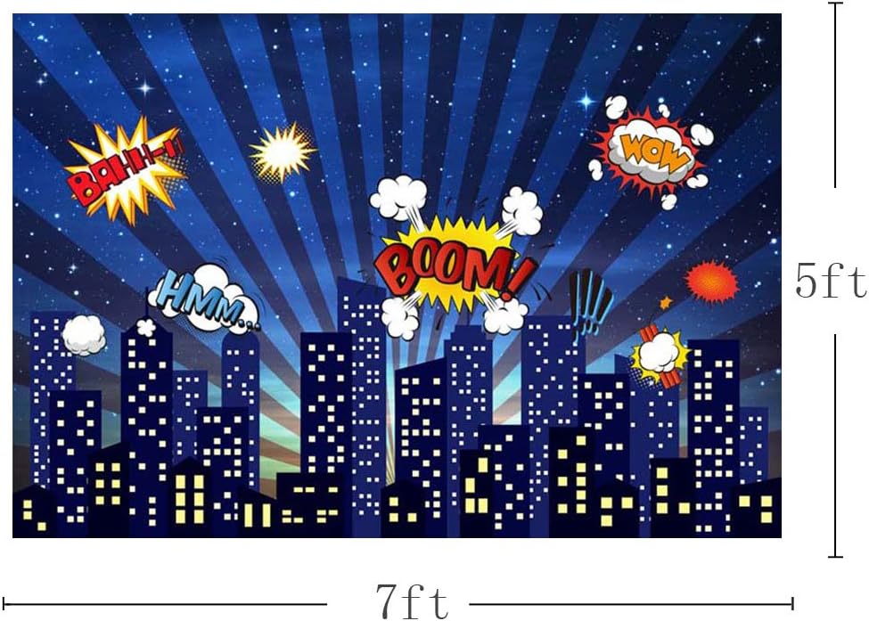 MEHOFOTO Photo Background Super Hero Theme City Building Children Birthday Backdrop for Photography 7x5ft - Image 3