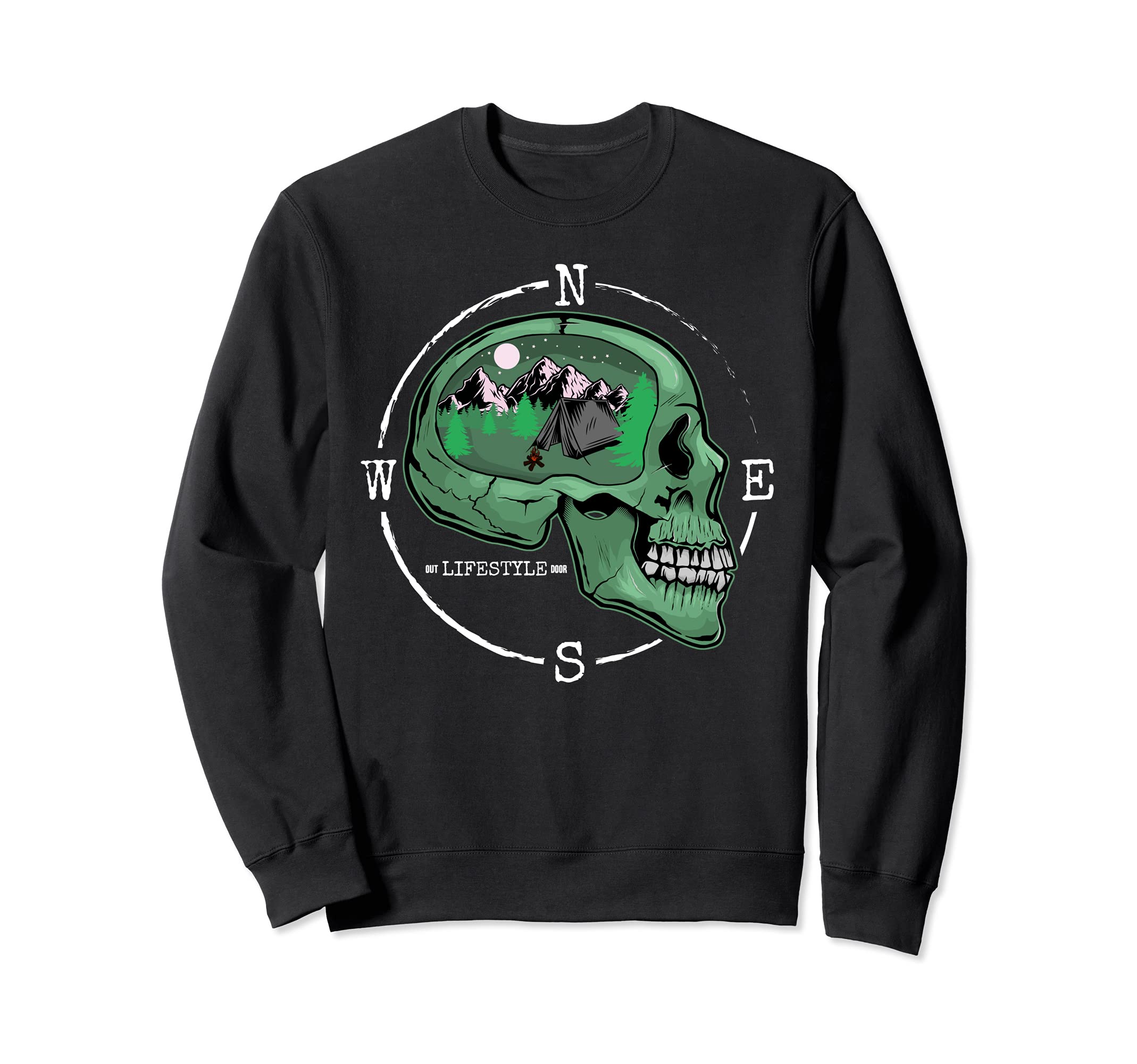 Skull Compass and Mountains Outdoorsman Camping Nature Lover Sweatshirt