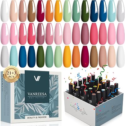 VANREESA 21 Colours Gel Nail Polish Set with Base Top Coat Kit 24Pcs