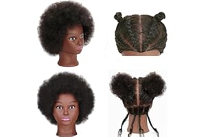 CZRLEATY African Braiding Mannequin Head with 100% Human Hair, Cosmetology Mannequin Head with 8 Inch Afro Kinkys Curly Hair Training Manikin Doll Heads for Practice Braiding
