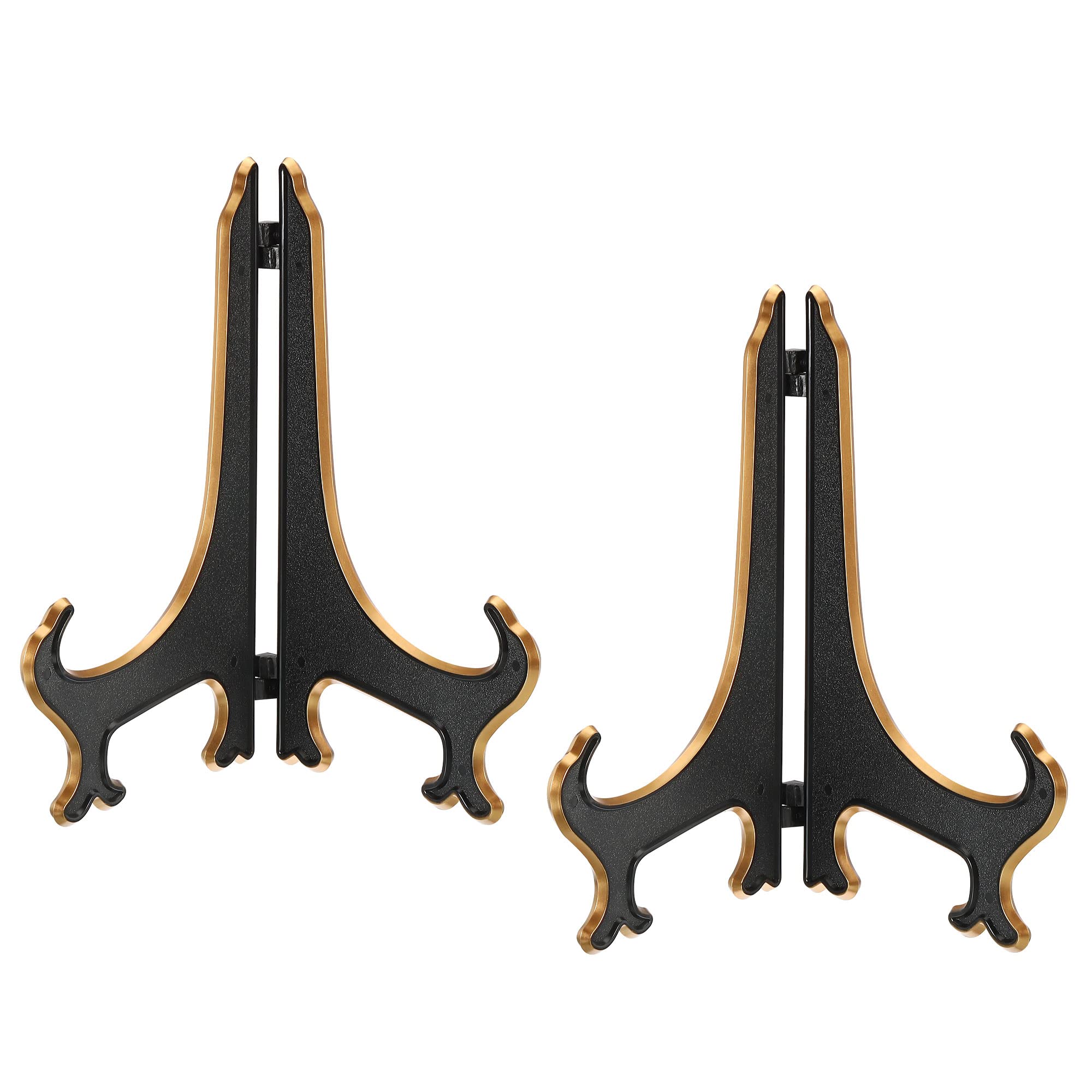 PATIKIL 9" Acrylic Decorative Plate Stand Holder, 2 Pack Table Use Foldable Picture Easel Frame Holder for Displaying Photos, Card, Canvases, Black Gold
