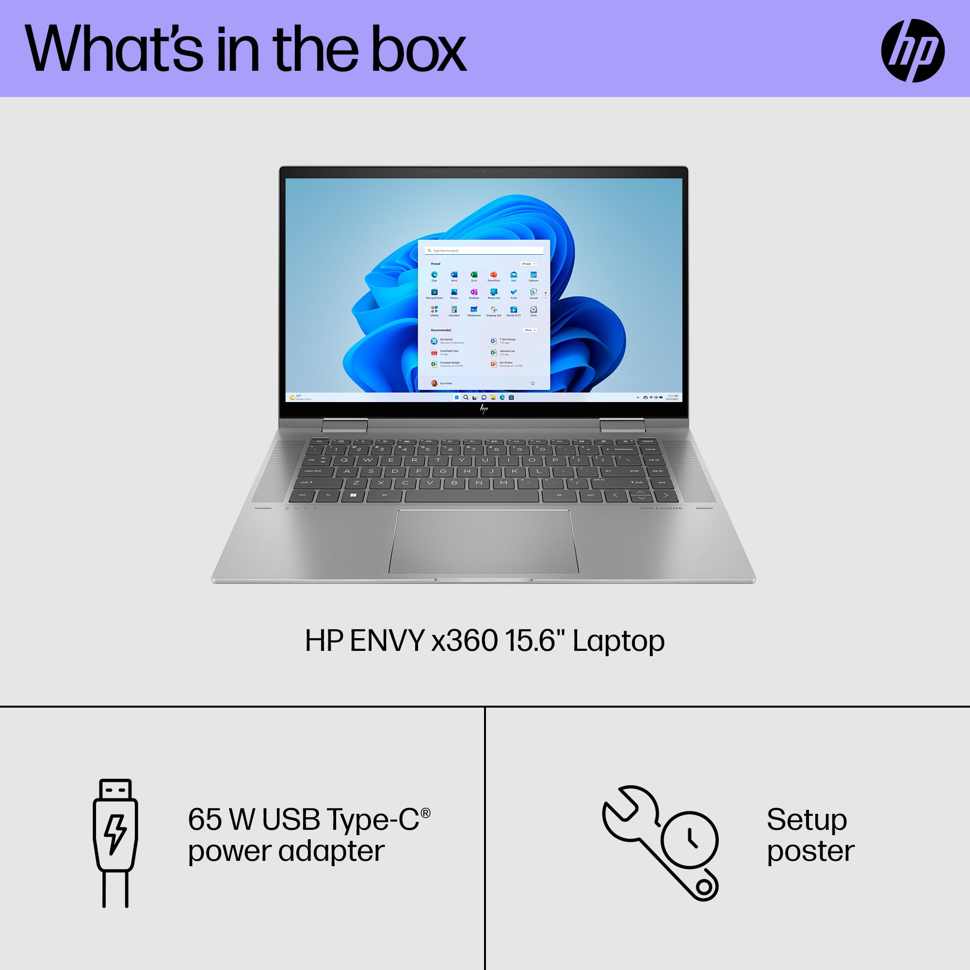 HP ENVY x360 15 inch Laptop, FHD Touch Display, Intel Evo powered by 13th Gen Intel Core i7-1355U, 8 GB RAM, 512 GB SSD, Intel Iris Xe Graphics, Windows 11 Home, 15-ew1010nr (2023), silver