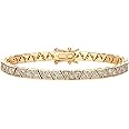 PAVOI 14K-18K Gold Plated Simulated Diamonds Bezel Set Tennis Bracelets for Women - Cubic Zirconia Stones Trillion Trinity Radiant Cut Round Pear Heart Statement Bride Gold Bracelet Stack - Sizes 6.5-7.5 Inch