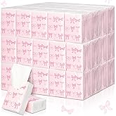 Therwen 20 Pack Pink Bow Travel Tissue Packs Bulk 1000 Sheet Mini Pocket Tissues Travel Size Coquette Birthday Party Favors Individually Wrapped