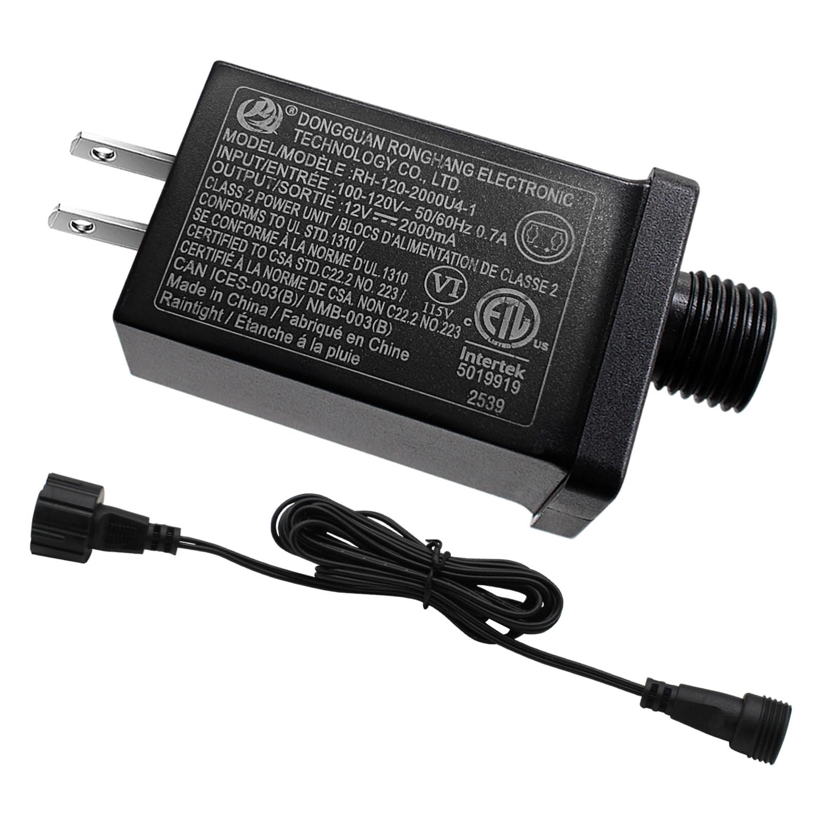 Photo 1 of 12V 2A LED Controller with Extension Cord, 24W Class 2 Power Supply Ip44 Low Voltage Transformer ?Replacement Model RH-120V2000U4-1 for Christmas String Light Inflatable Decorations (12V 2A 1PCS)