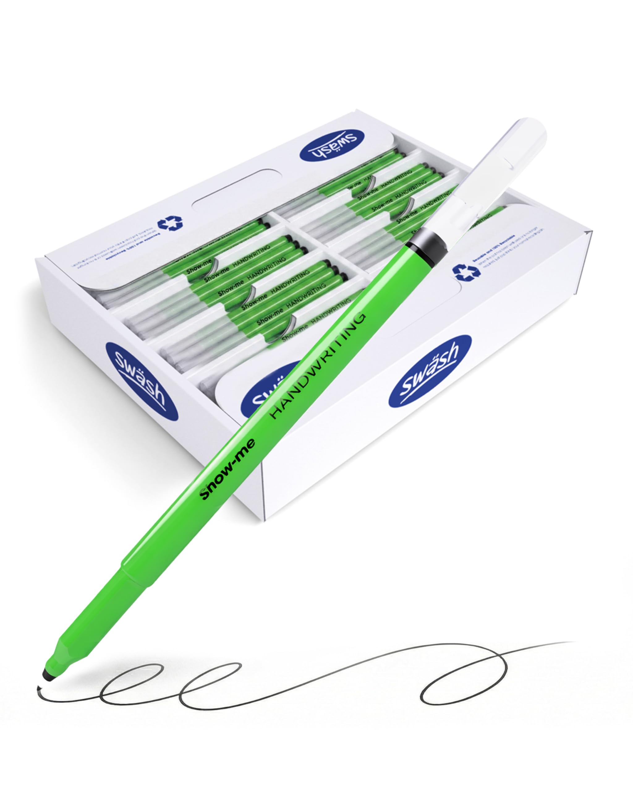 Swash - Komfigrip Handwriting Pens in Black | Sculpted Triangular Grip for Calligraphy, Writing & Journaling | 14-Day Cap-off Anti-Dry Protection | Washable, Quick-Dry Ink Limits Smudges, Pack of 300