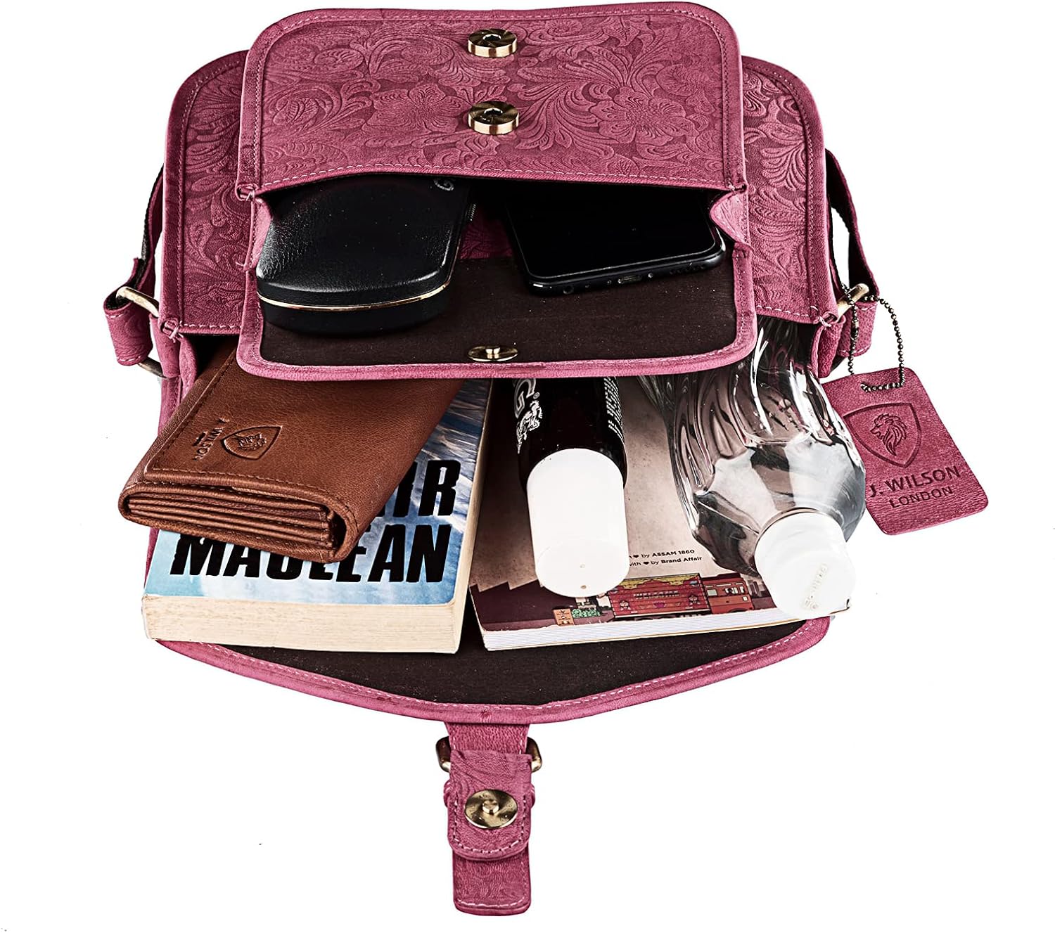J. Wilson London Messenger Bag Women Leather Flapover 5 Litres Distressed Pink (Distressed Pink) - Image 5