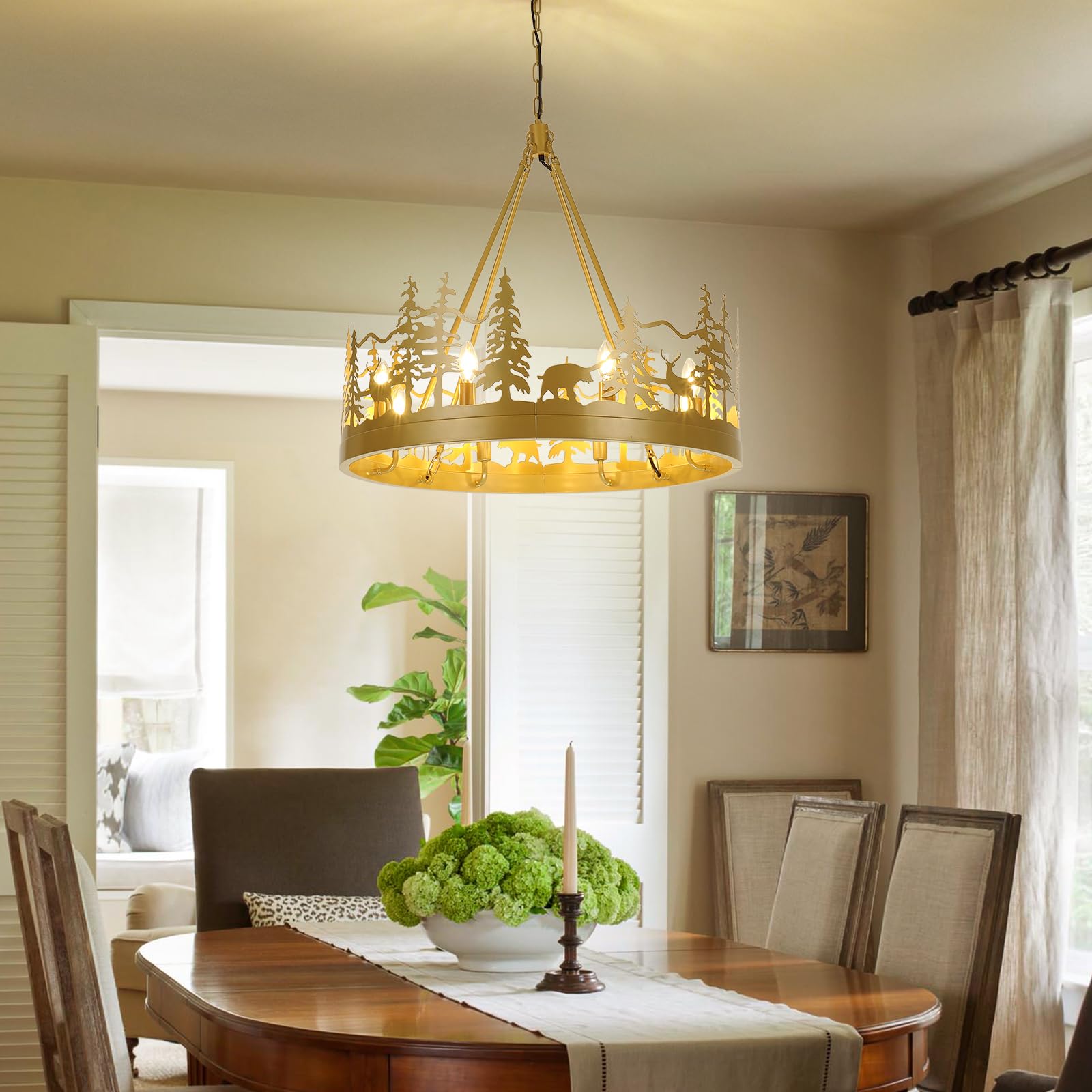 Bicrink Gold Wagon Wheel Chandelier Modern Farmhouse Chandeliers for Dining Room Vintage Dining Room Light Fixtures Over Table, Pendant Light Fixtures Rustic Chandelier for Living Room, Kitchen