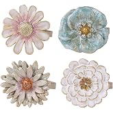 NIKKY HOME 4 Pcs Napkin Rings, Flower Napkin Buckles | Rhinestone Bling Round Napkin Holders for Wedding Banquet Home Party Decoration Dining Table Accessory