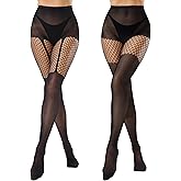 Pularlegs Faux Thigh High Tights for Women - Mock Suspender Gothic Pantyhose, High Waist Over-The-Knee Goth Stockings