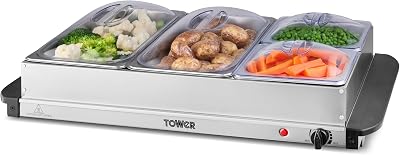 Tower T16151 Buffet Server Stainless Steel 4 Tray, 70-120C Adjustable