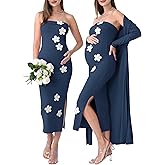 Rnxrbb 2 PCS Floral Baby Shower Maternity Dress Cardigan Photoshoot Long Tube Dresses Gender Reveal for Night Out&Cocktail