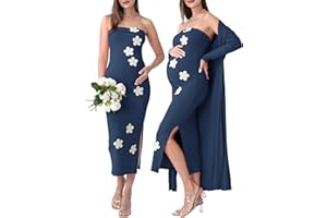Rnxrbb 2 PCS Floral Baby Shower Maternity Dress Cardigan Photoshoot Long Tube Dresses Gender Reveal for Night Out&Cocktail
