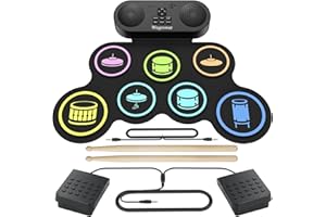 WEGROWER 7-Pad Electronic Drum Set for Kids, Portable Electric Drum Kit with Built-in Speaker & Headphone Jack, Kids Drum Set for Beginners Toddlers 3-5 with Pedals & Drumsticks