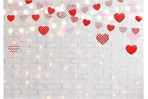 Allenjoy 82" x 59" Love Sweet Heart Valentine's White Brick Wall Backdrop Photography Glitter Mother's Day Baby Bridal Shower Kid Birthday Party Decor Banner Background Photo Booth Prop