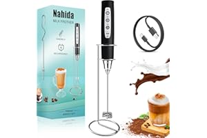 Nahida Milk Frother Wand for Coffee Frother Handheld with Stand Drink Mixer with 3 Heads 3 Speeds Electric Whisk Foam Maker For Latte, Cappuccino, Hot Chocolate - Black