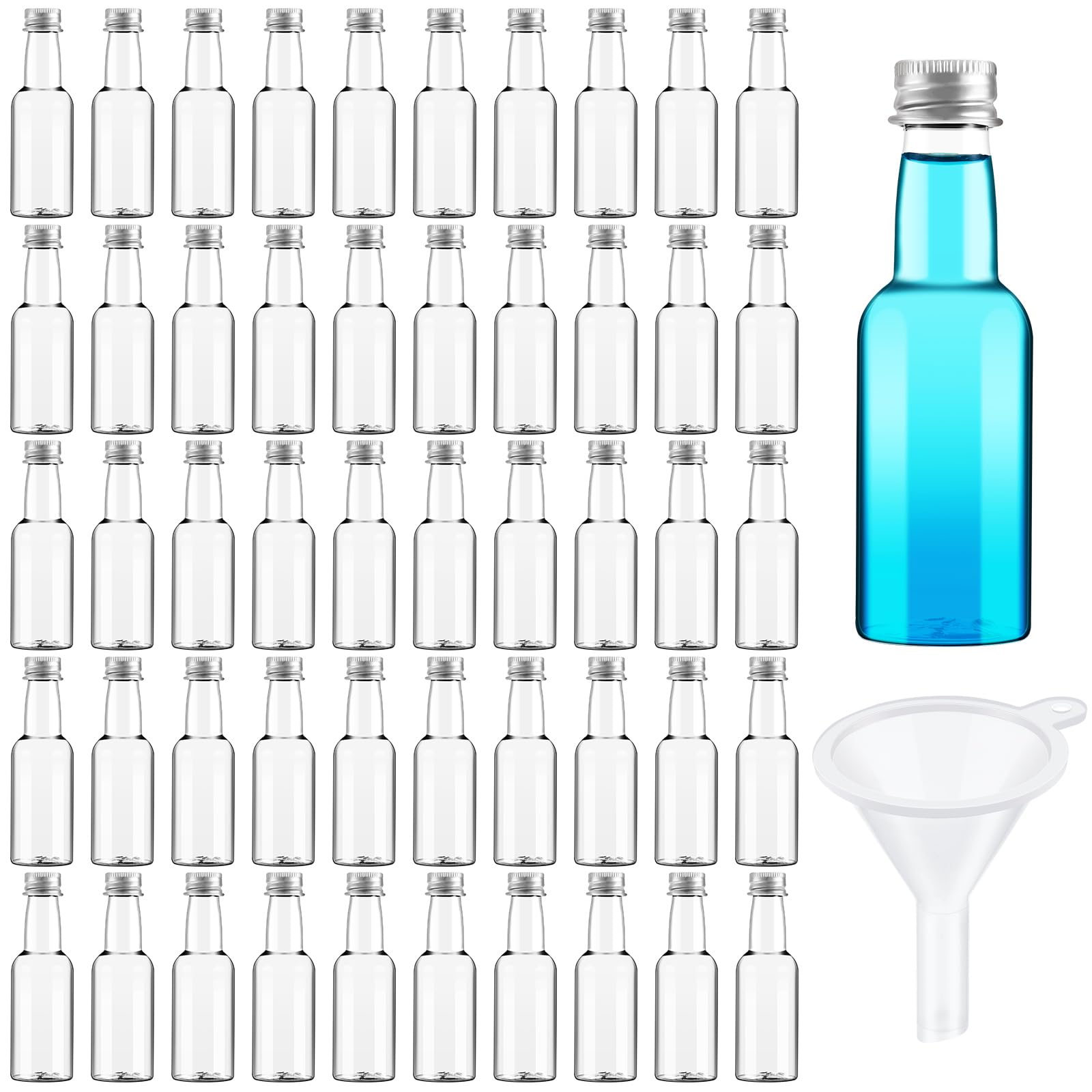 Photo 1 of Tessco for you 100 Pcs Mini Liquor Bottles Plastic Mini Salad Dressing Bottle Christmas Small Shooter Alcohol Holders with Cap Wine Hot Sauce(0.8 oz,Silver)