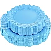 ISFANGCO 50 Pcs Blue Plastic Plates, Blue Floral Disposable Plate, Fancy Heavy Duty Plastic Platos Set include 25 10" Dinner & 25 7.5" Dessert Plates for Party Wedding