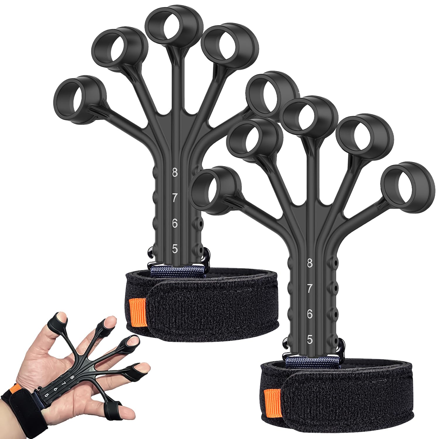 フィンガーパワー 2個セット 【2025年版 】 フィンガートレーナー ハンドグリップ 握力 トレーニング 握力回復 5~8kg握力強化訓練 握力強化道具 グリップ 握力 訓練 指の持久力、安定性、爆発力 強度調節可能 握力トレーナー 使用簡単 左右同時に握力トレーニング (ブラック＆ブラック) の商品画像