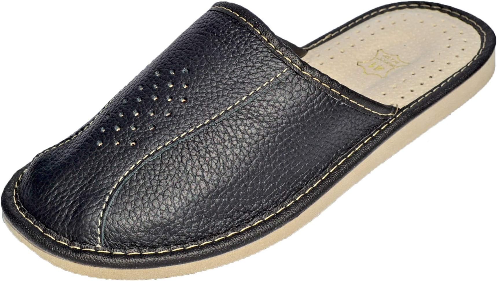 Reindeer Leather Men's Leather Slippers | Genuine Sheepskin Leather Slip-On, Odor Resistant Sole, Therapeutic Foot Bed & Traction Sole, Indoor House Sliders for Men