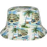 Hawaii Bucket Hat Summer Beach Cap Palm Tree Bucket Hats Tropical Flower Plant Sun Hat for Fishing Hiking Camping