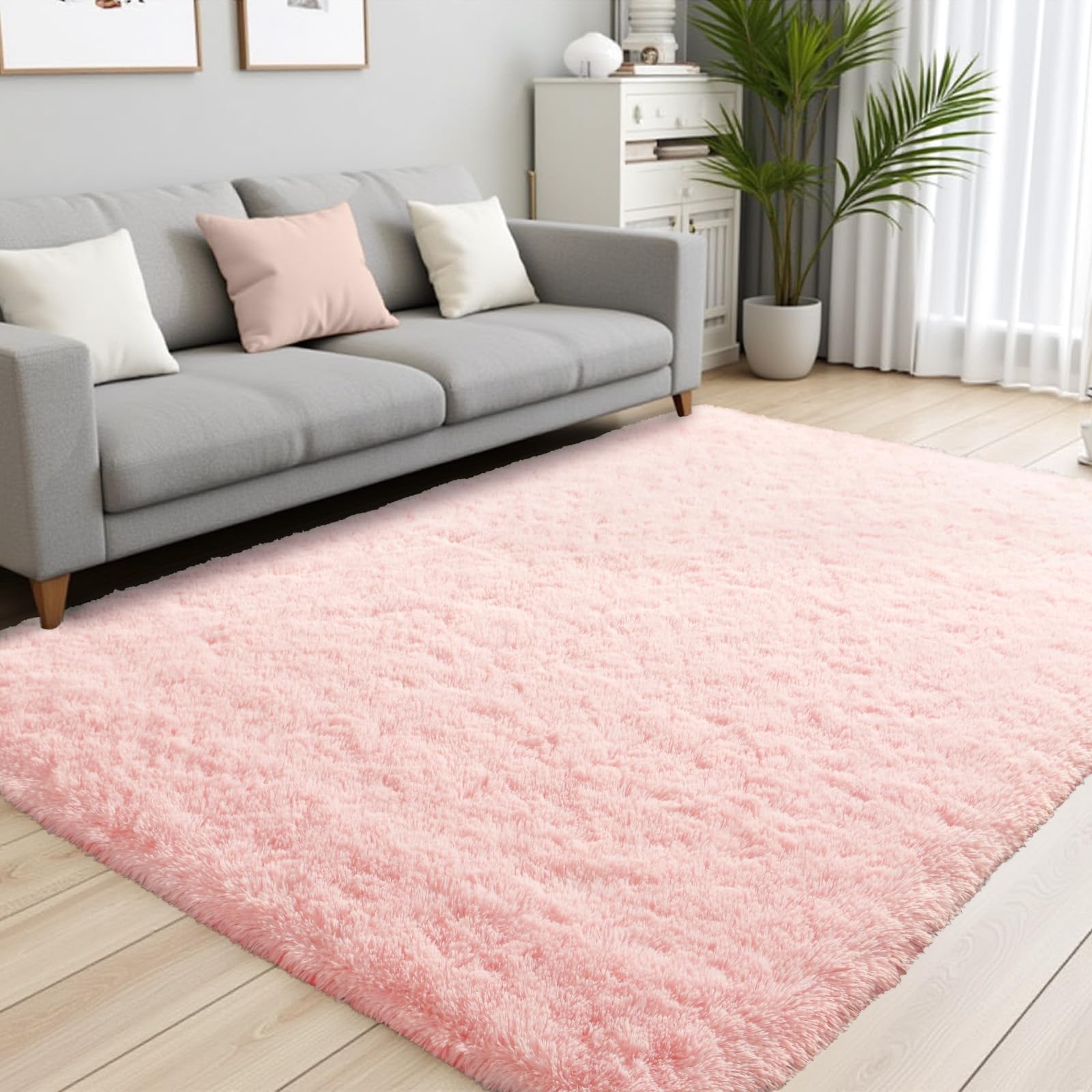 Photo 1 of Terrug Pink Fluffy Area Rug for Bedroom, 4x6 Ft Tie-Dyed Shag Throw Rugs, Soft Machine Washable Plush Carpet with Non Slip Backing for Girls Kids Room Bedside Floor Decoration