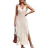 CUPSHE Women's Swimsuit Cover Up Sleeveless Crochet Bathing Suit Coverup Split Maxi Summer Beach Dress for Swimwear
