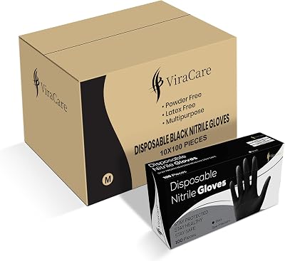 ViraCare 1000x Black Nitrile Gloves Medium Powder Free Latex Free