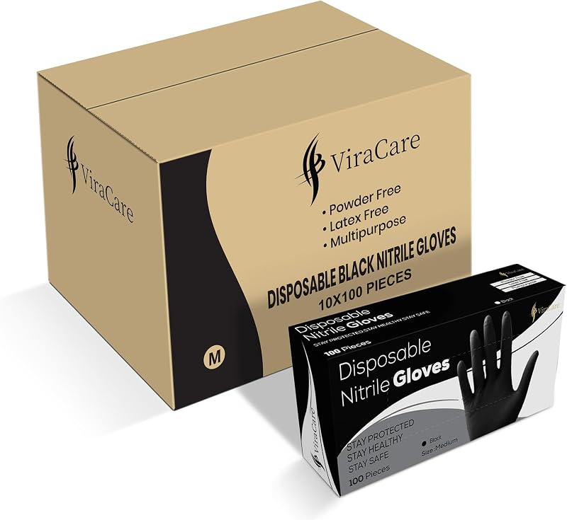ViraCare 1000x Black Nitrile Gloves Medium Powder Free Latex Free