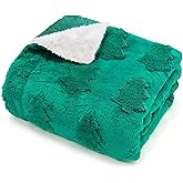 50x60 Inches Sherpa Christmas Blanket for Holiday Home Decor, Green Xmas Tree Jacquard Soft Flannel Fleece Throw Blanket for Bed Couch Sofa, Christmas Decor Gifts for Women Men Teen Family Friends