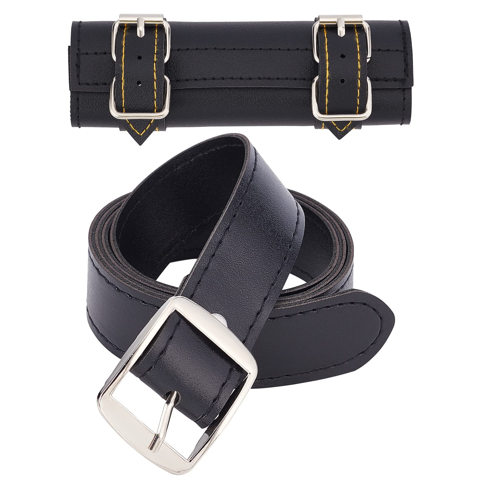 GORGECRAFT 1 Set Medieval Two-Buckle Sword Frog Holster with Belt Adjustable Buckled Sword Holster Holder Leather Sheath Sword Belt for Halloween Knight Full Grain Leather, Black