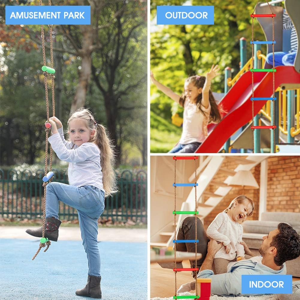 MARATTI Climbing Rope Ladder for Kids, Rainbow Climbing Ladder Hanging Rope Ladder for Indoor Play Set and Outdoor Tree House, Playground Swing Set and Ninja Slackline: Sports & Outdoors