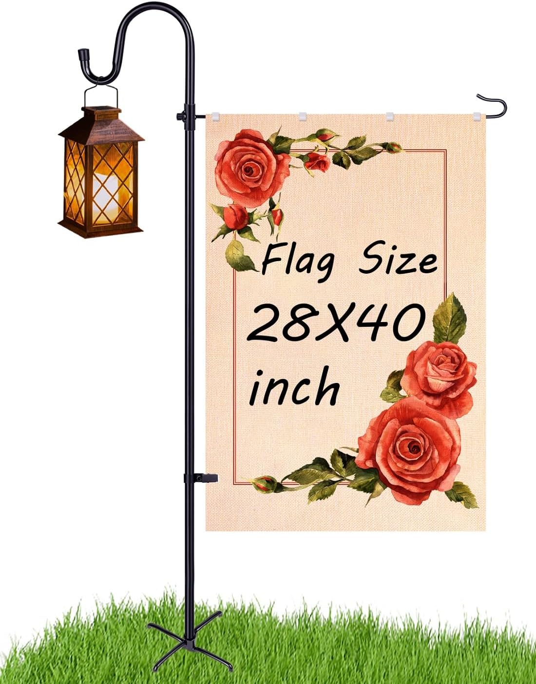 Flagpole Hardware - LOPANNY Large Garden Flag Holder Stand Pole for 28 x 40 Flags with Shepherds Hooks for Outdoor - 60 Inches Heavy Duty Yard Flag Post Stake Perfect for Outdoor Decor(Without Solar Lights & Flag)