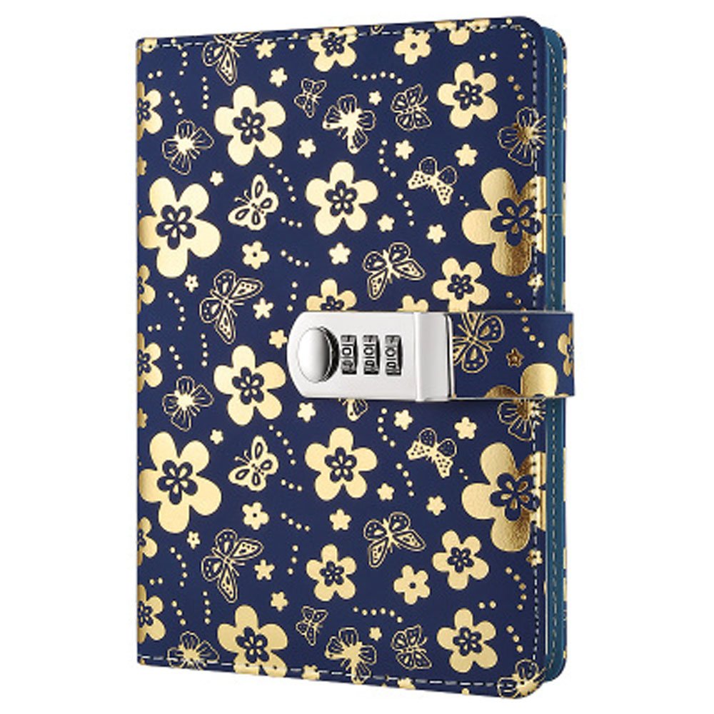 Yakri Stationery Notebook Password with Lock Diary Book Creative Password Diary Handbook Notepad Locking Journal Diary TPN102 (Golden Flowers)