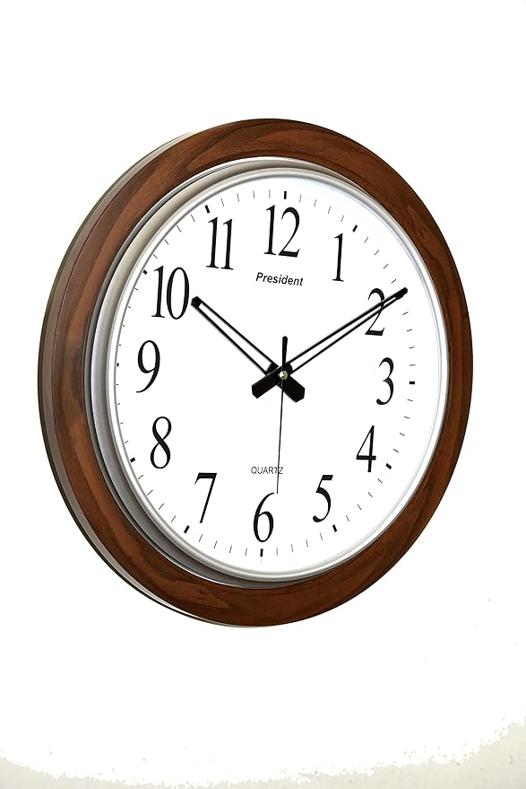 Buy President Quartz Wall Clocks for Bedroom Stylish (42X42 cms ColorDark Wood) Wood Finish 61
