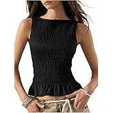 SOLY HUX Women's Shirred Ruffle Tank Tops Summer Sleeveless Slim Fit Going Out Vest Shirts Streetwear