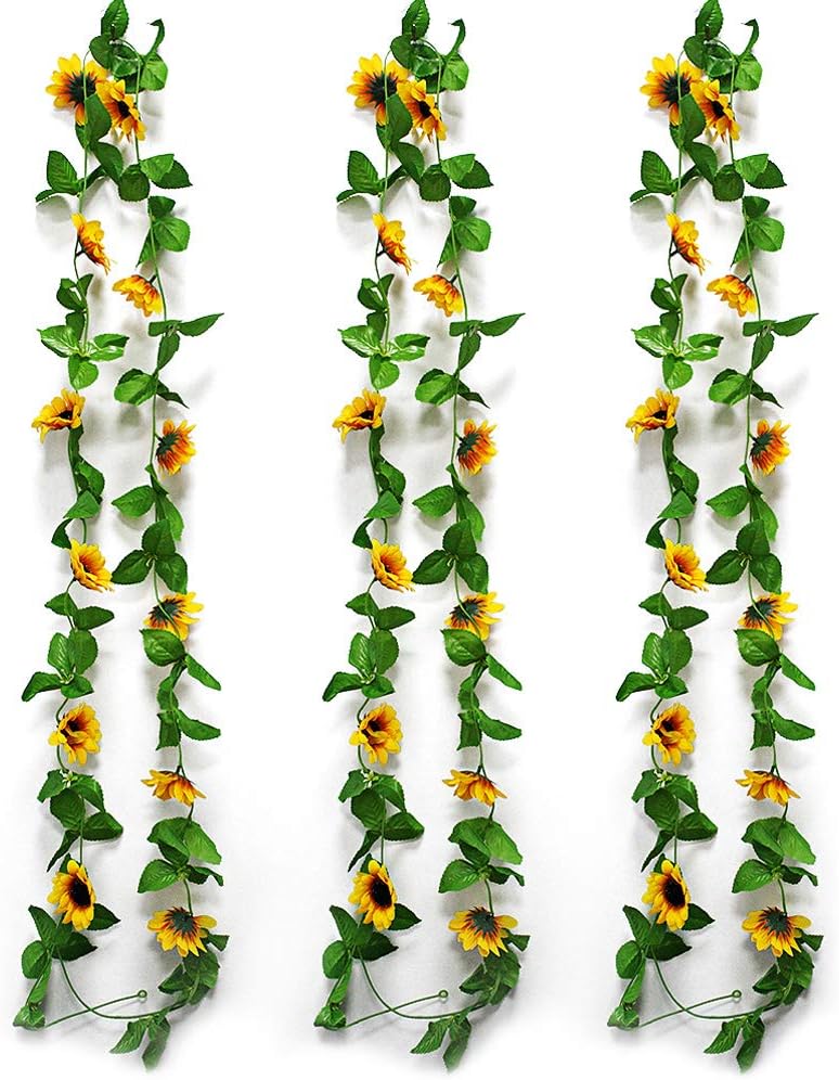 Mila-Amaz 3 Pack Artificial Sunflower Garland Vine, Faux Yellow Flower Hanging Garland, Silk Sunflower Vine with Leaves - Image 3