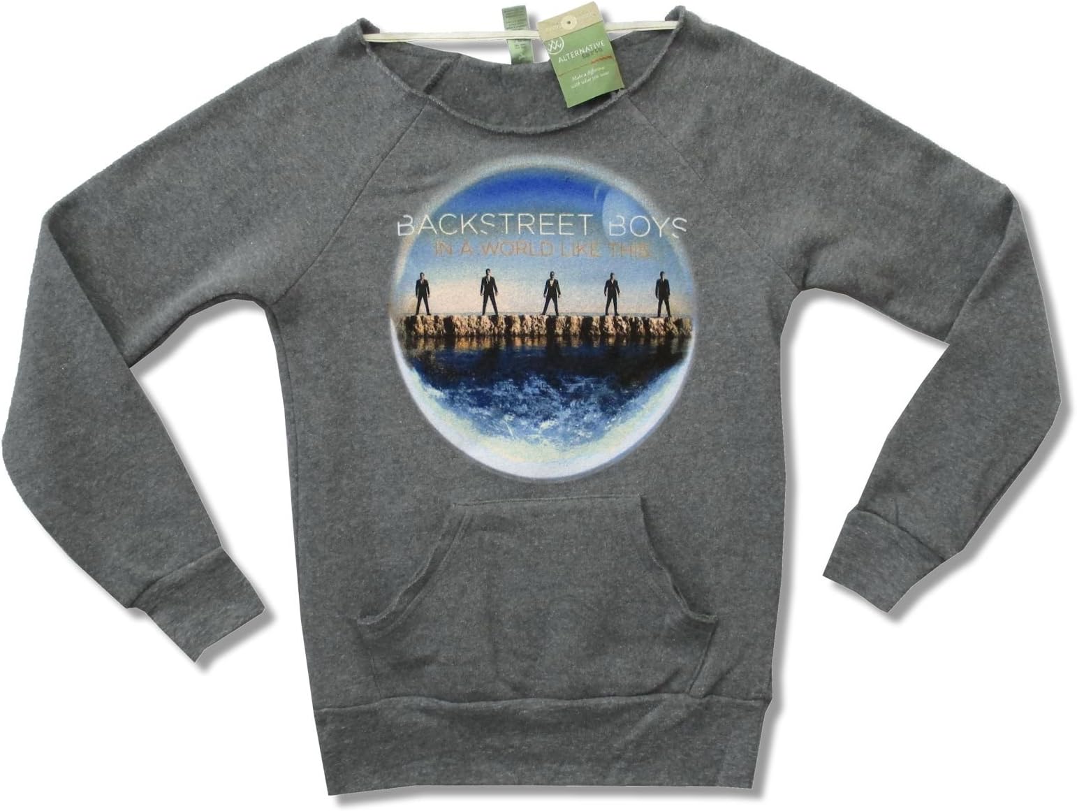 Juniors Backstreet Boys in A World Like This Grey Raw Edge Sweatshirt (Small)