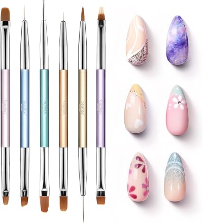 Beetles Gel Polish 6 Pcs Nail Art Brush Set Flat, Oval, French, Gradient &