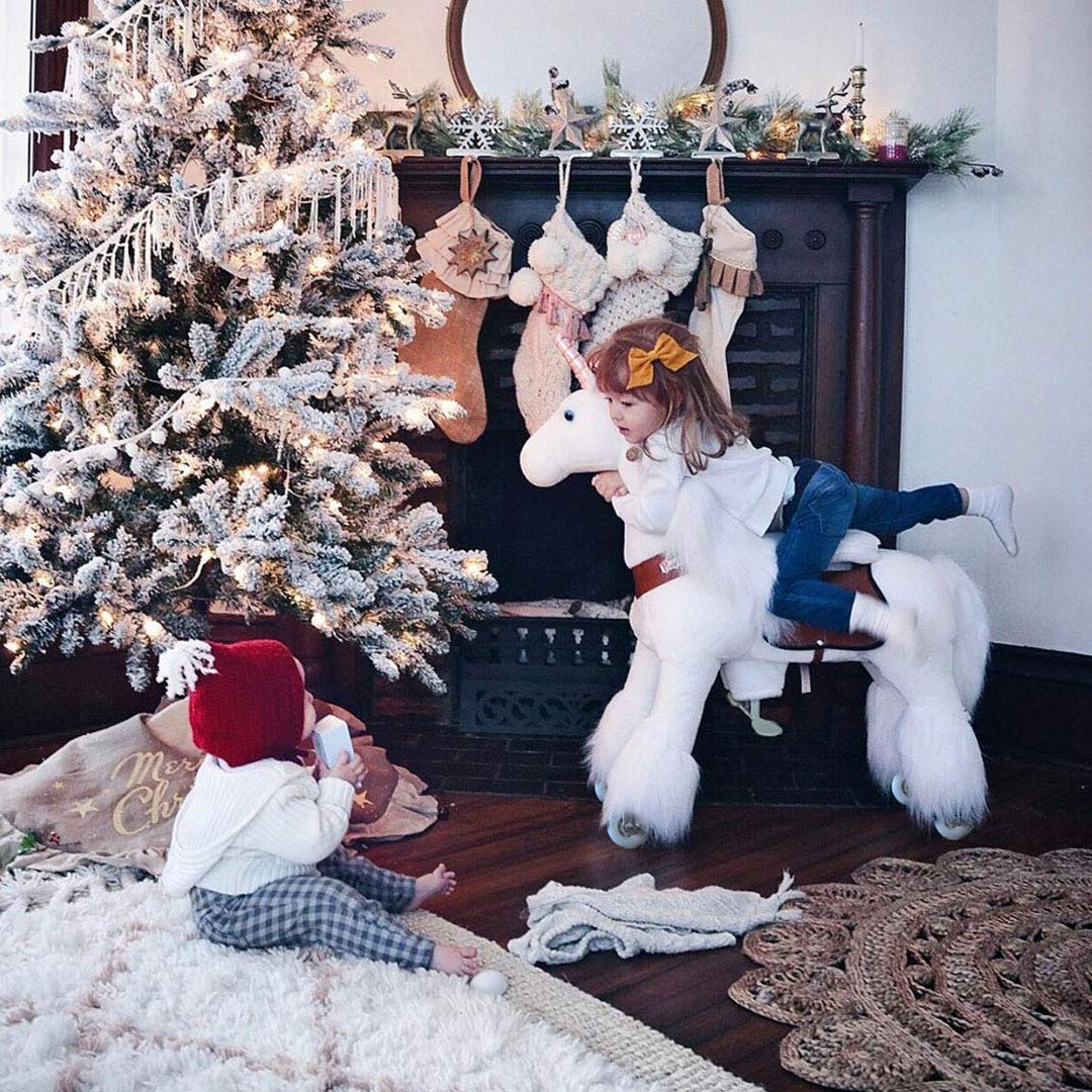 PonyCycle Official Classic U Series Ride on Unicorn Toy Plush Walking Animal Unicorn for Age 4-9 Medium Size U404