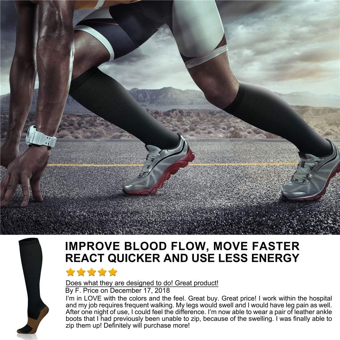 QUXIANG Copper Compression Socks for Women & Men Circulation (8 Pairs) - Best for Running Athletic Cycling - 15-20 mmHg: Clothing