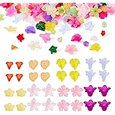 Pandahall 240Pcs Acrylic Flower Beads Colorful Trumpet Flower Leaves Loose Beads Caps Multi-Petal Floral Spacer Bead for DIY Jewelry Making Bracelets Necklaces Earrings