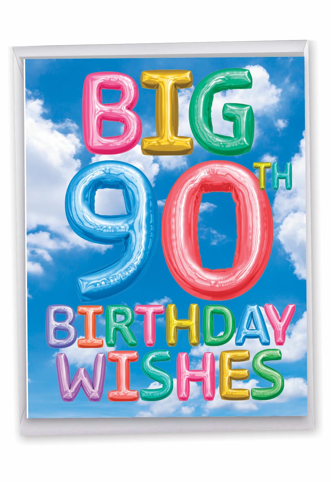 The Best Card Company - 90th Birthday Notecard w/Envelope 8.5 x 11 Inch - 90 Years Old, Big Stationery Bday Greeting (Not Actual Balloons, 3D or Raised) - Inflated Messages Milestones J5651GMBG-US