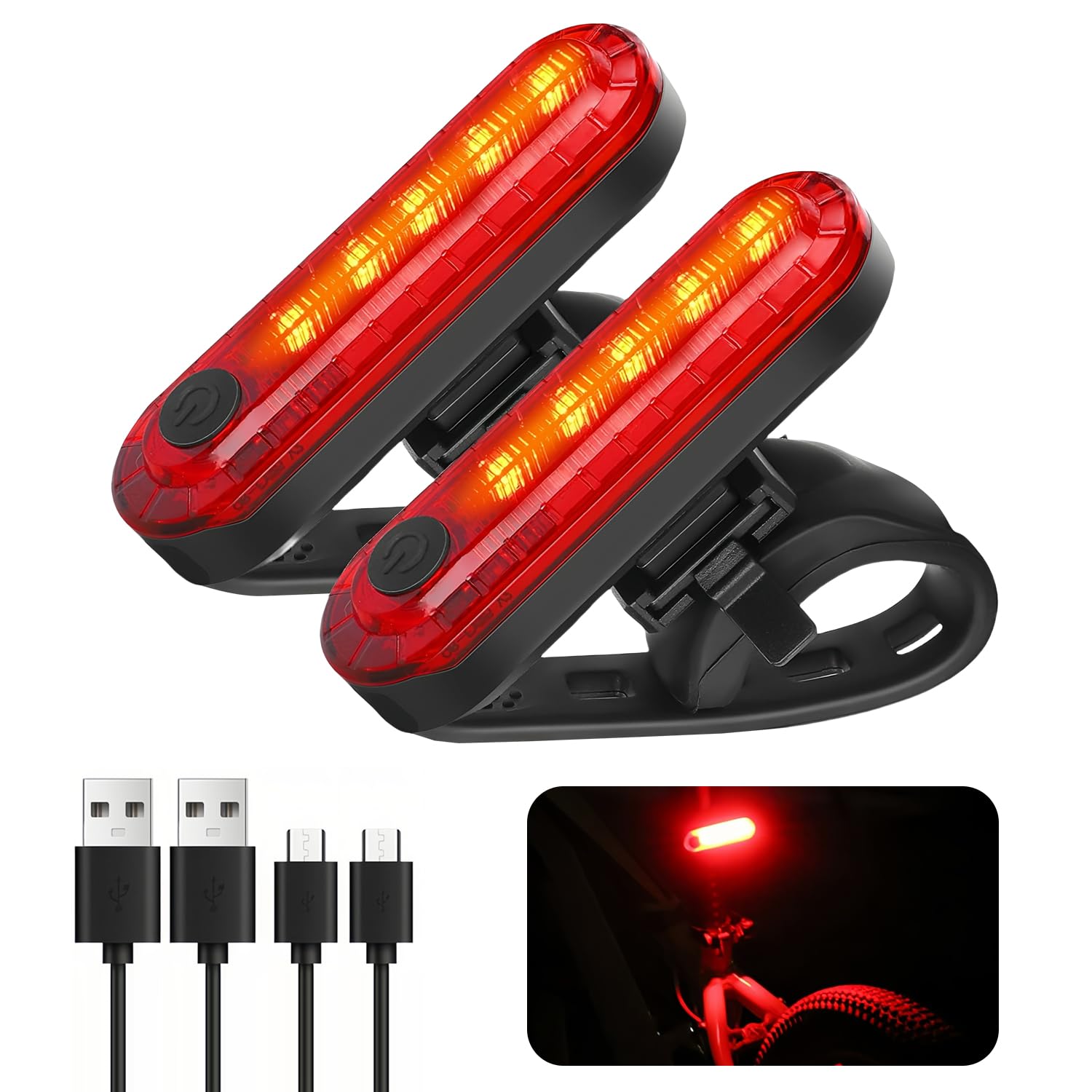 2 Pack LED Rear Bike Tail Light Ultra Bright USB Rechargeable Bicycle Taillights Waterproof Bike Back Light for Cycling Helmet Backpack Safety Warning 4 Light Modes