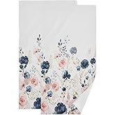 BALMYPAUS 2 Pack Watercolor Rose Floral Hand Towels Soft Absorbent Vintage Elegant Navy Blue Pink Blossom Flower Bathroom Decor 14"x28" Guest Face Bath Towels,Decorative Towels for Bathroom,Kitchen