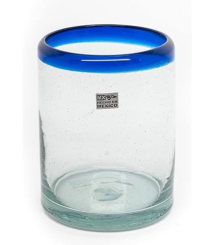 Amazon.com | MexHandcraft Emerald Green Rim 10 oz Tumblers (set of 6),  Recycled Glass, Lead-free, Toxin-Free (Tumbler): Recycled Glass Glasses:  Martini Glasses