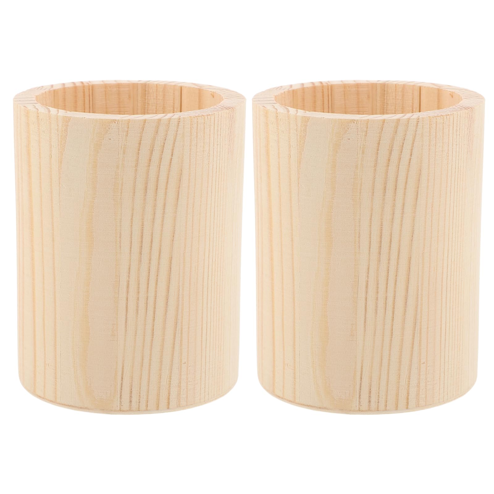 Healifty Wooden Pen Pot 2Pcs Round Pencil Holder Diy Paintable Desk Organizer Solid Color Single Compartment Container for Office Home Decor